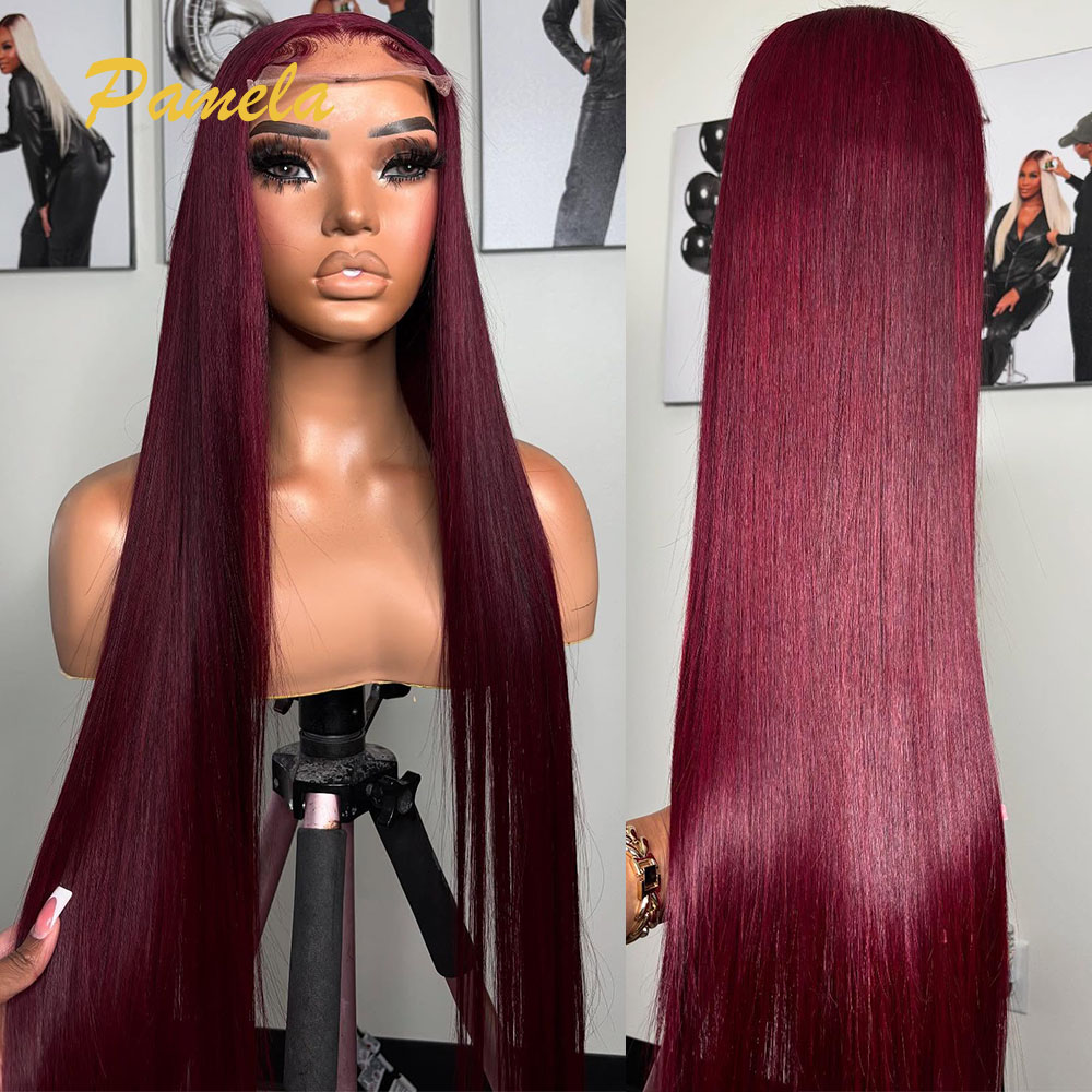 Lace Front Wig - Super duplo desenhado borgonha colorido peruca